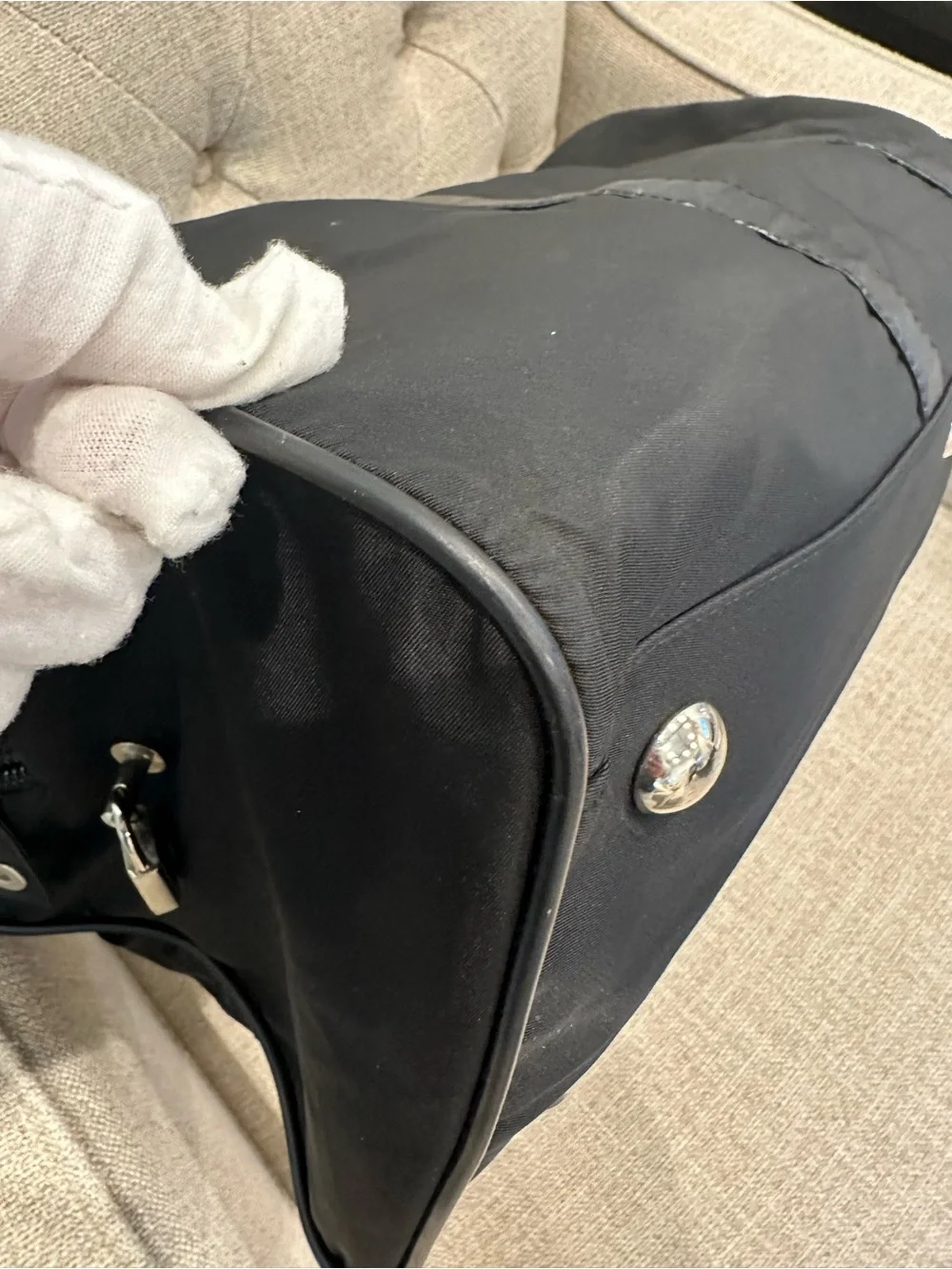 Prada Black Tessuto Weekender Nylon Bag with Leather Trim
